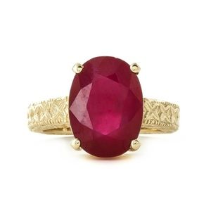 14K. SOLID GOLD RING WITH NATURAL OVAL RUBY (Yellow Gold)